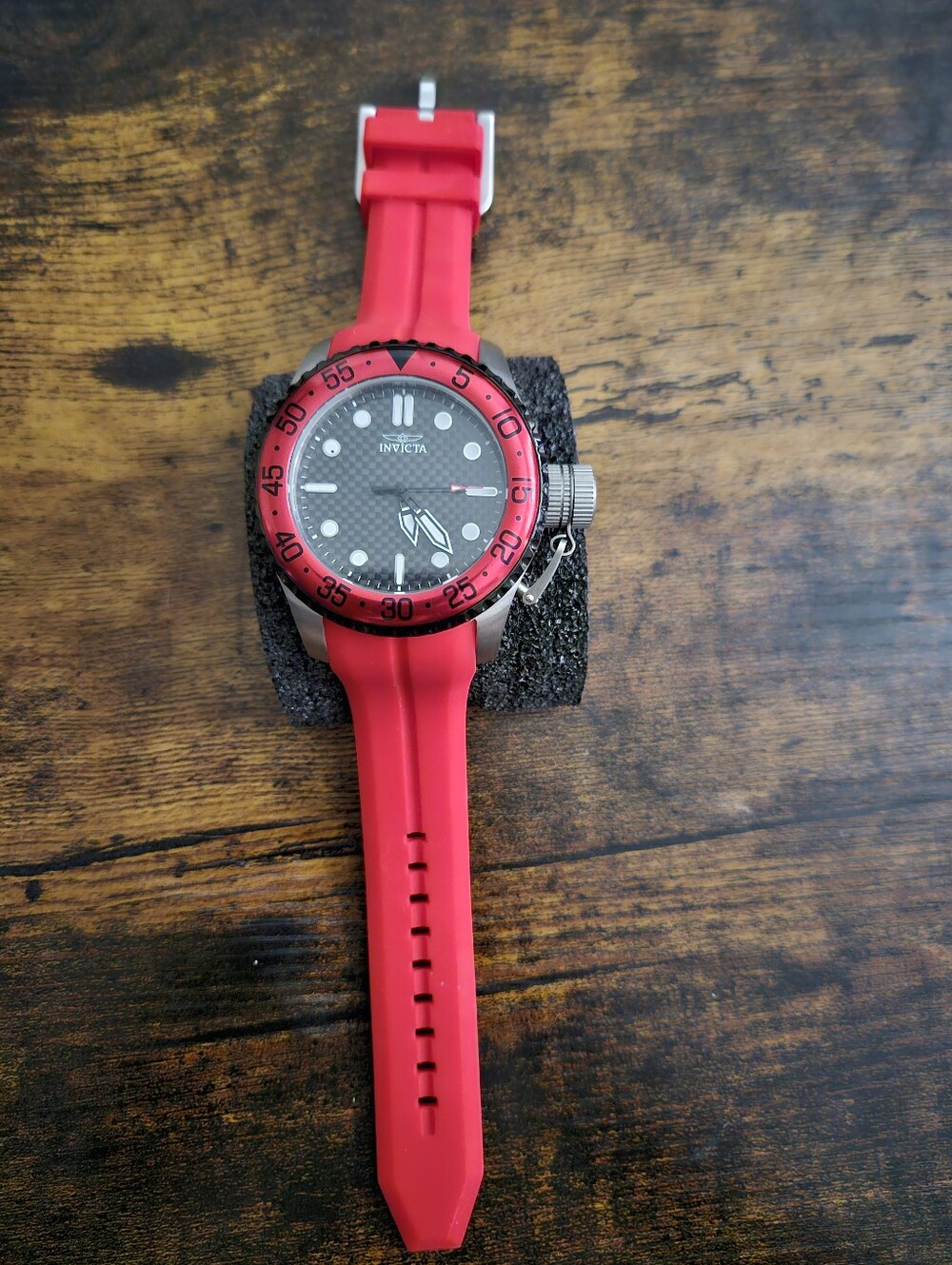 Invicta Red Silicone Strap Watch with Black Dial